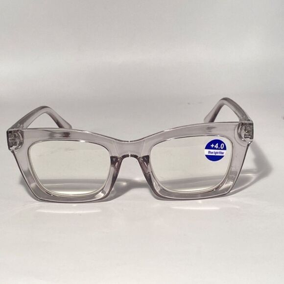1334 Gretchen Reading Glasses 4.0 Square Clear Grey Frames NWT - Picture 3 of 9